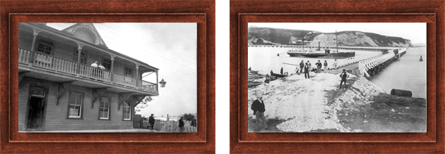 Two framed photographs of the Westshore Hotel and the Spit, early 1900s